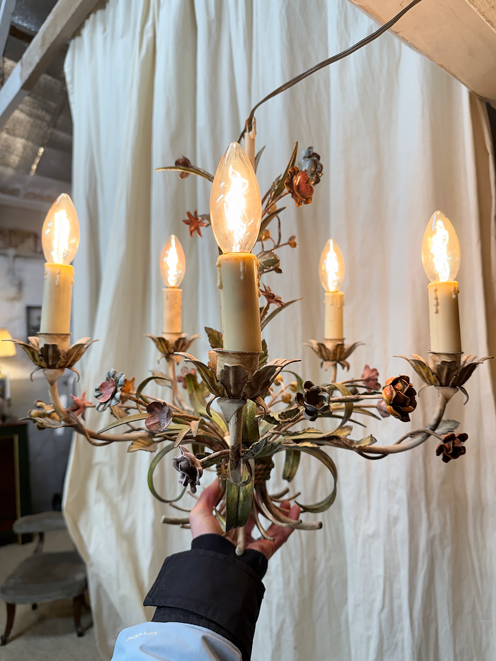 Thumbnail: Italian Toleware Style Chandelier Colourful Floral Ceiling Light