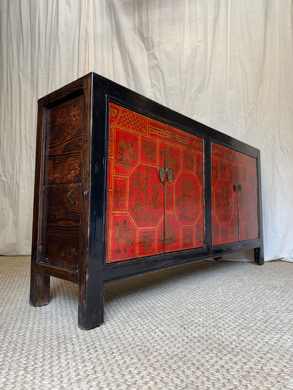 Thumbnail: Stunning Large Red and Black Lacquered Chinese Sideboard Console 