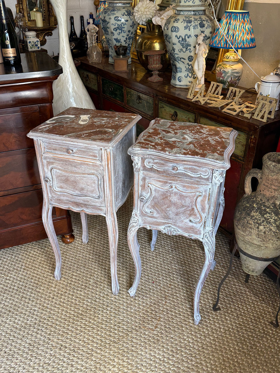 Thumbnail: Pair of French Antique Bedside Tables Marble Topped Side Cabinets