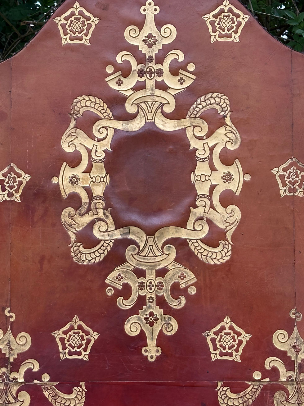 Thumbnail: Pair of Leather Gilt Single Headboards 