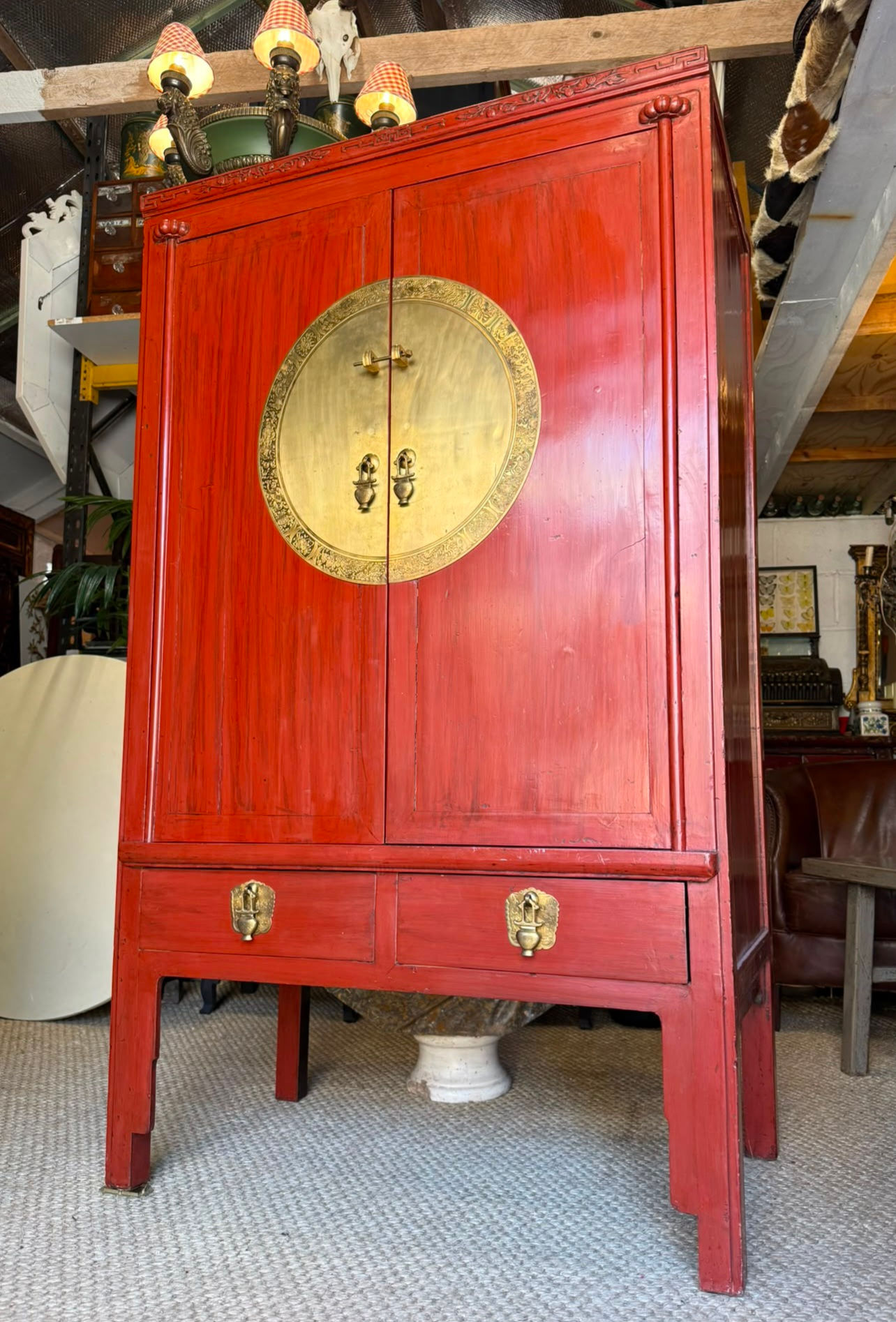 Red Lacquered Chinese Wedding Cabinet Cupboard Wardrobe