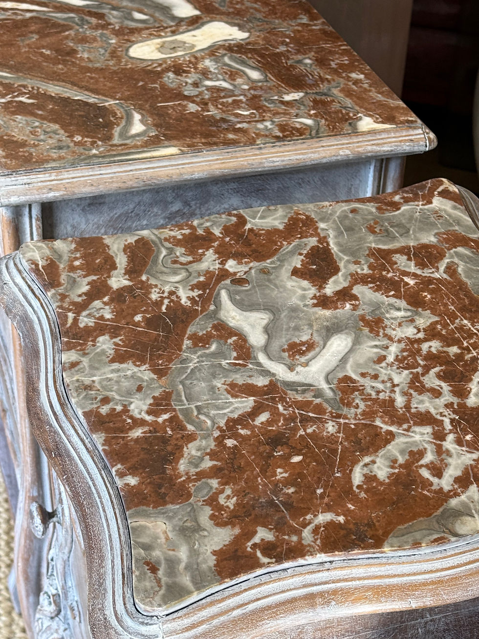 Thumbnail: Pair of French Antique Bedside Tables Marble Topped Side Cabinets