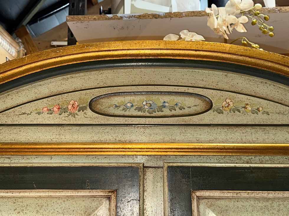 Thumbnail: French Style Painted Green Wardrobe Linen Cupboard Floral Distressed Shabby