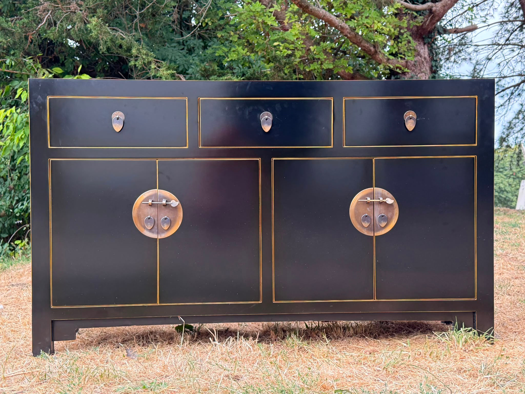 Modern Chinese Black Lacquered Sideboard Console Table TV Cabinet