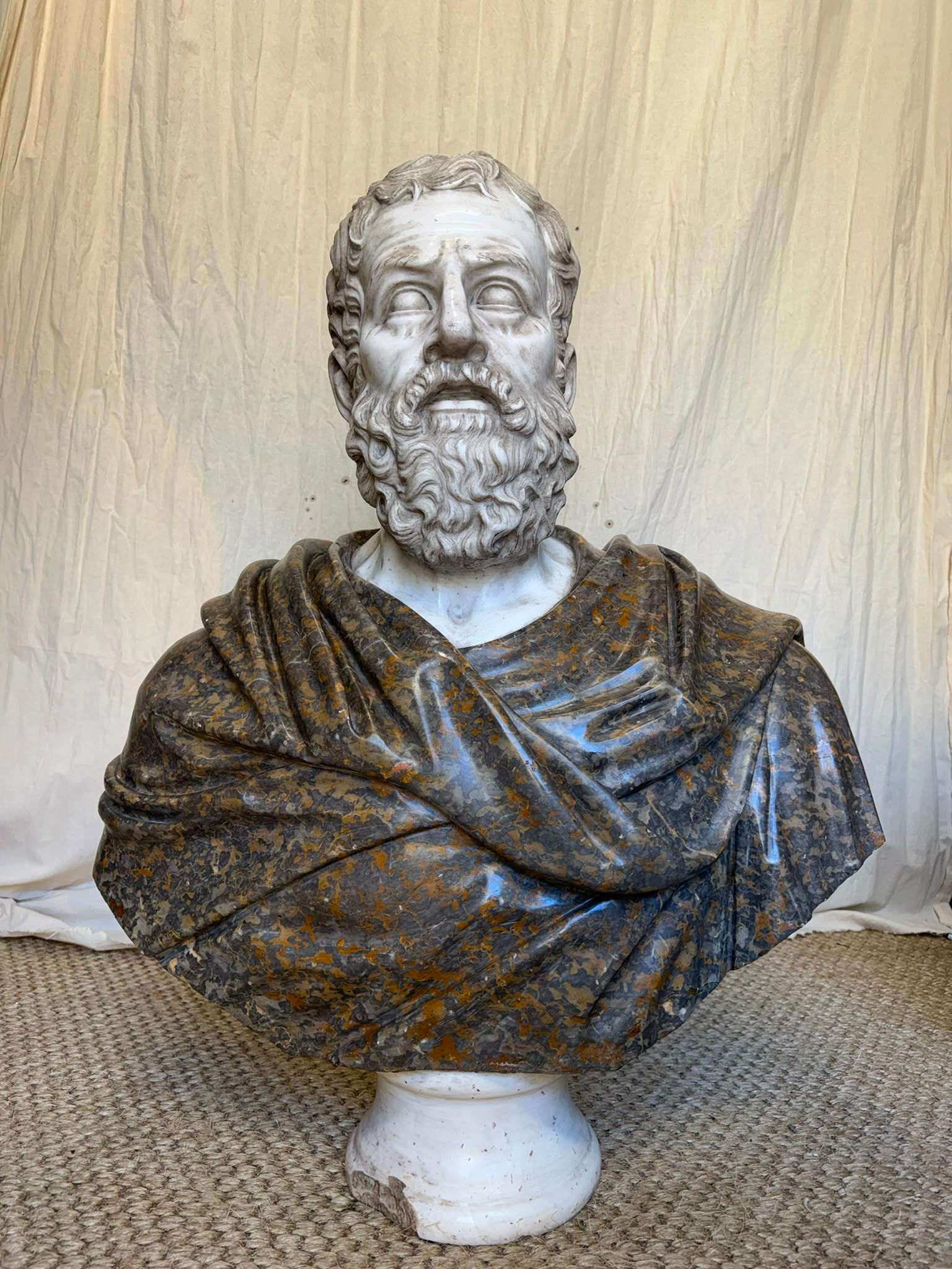 Large Italian Grand Tour Marble Bust of a Bearded Philosopher, 19th Century