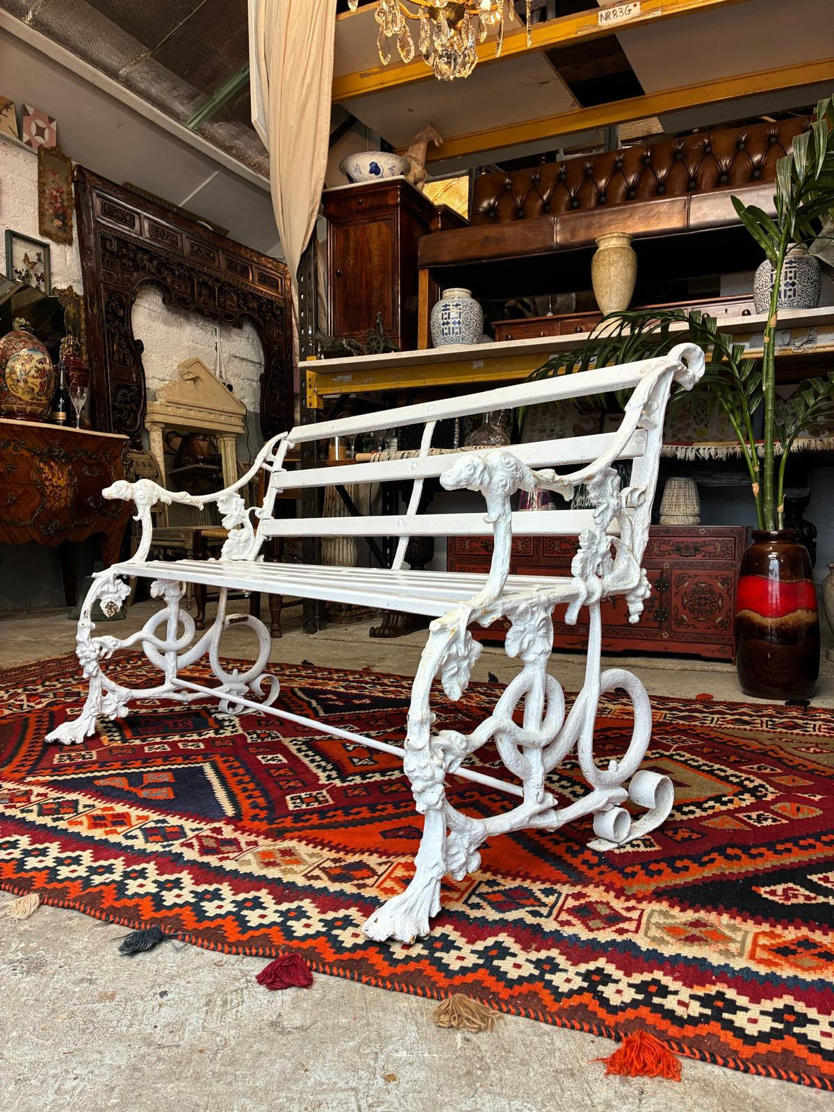 Original antique Coalbrookdale Garden 2 Seater Bench Cast Iron Dog & Snake Bench