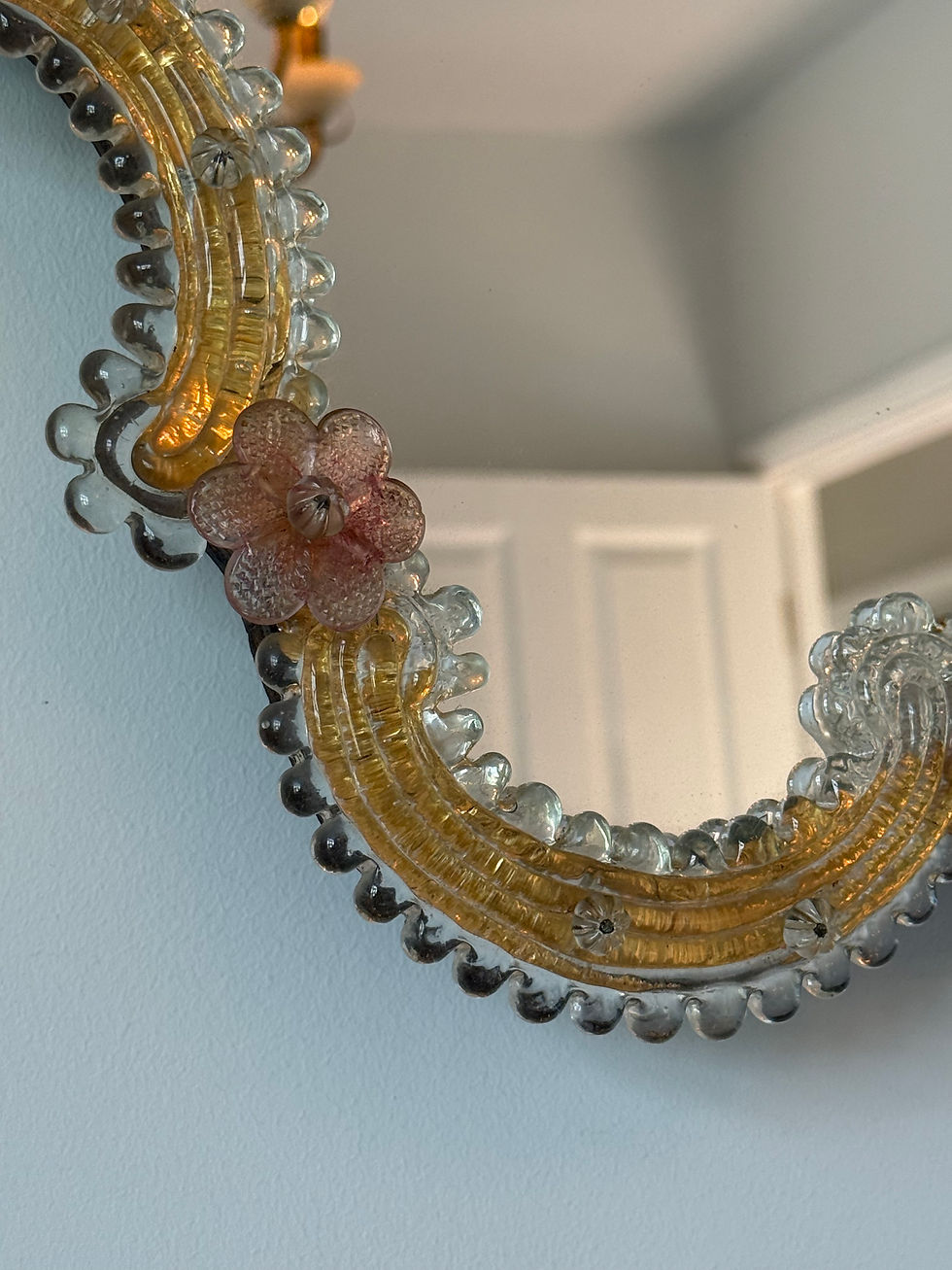 Thumbnail: Venetian Scalloped Murano Glass Mirror Floral Glass Vanity Mirror 
