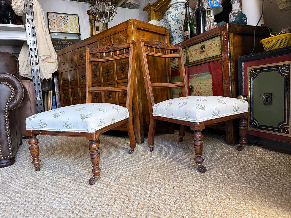 Thumbnail: Pair of Antique Mahogany Nursing Chairs Accent Low Dressing Room Chairs 
