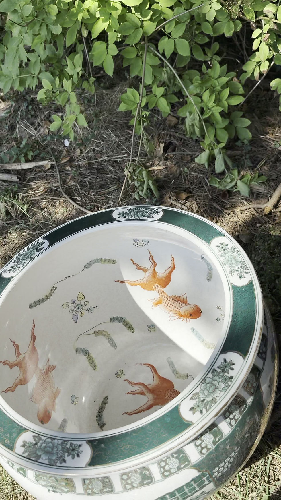 Thumbnail: Pair of Handpainted Porcelain Fish Bowl Jardiniere Plant Pot Plant Stand 