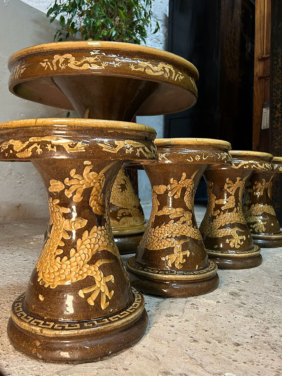 Thumbnail: Vintage Chinese Ceramic Garden Table and Stools