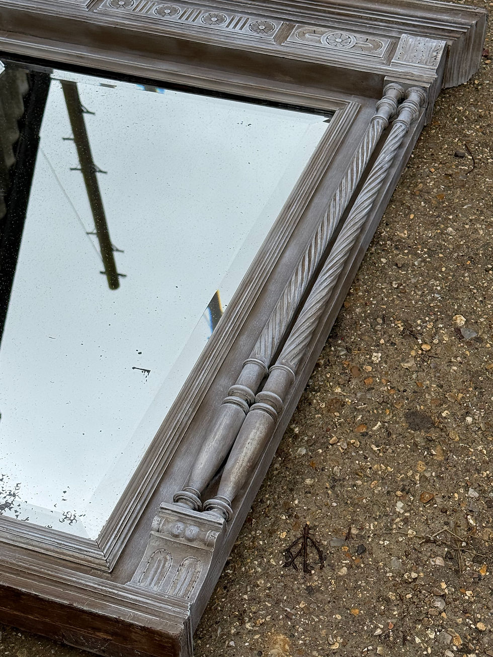 Thumbnail: Limed Antique French Columned Empire Mirror Decorative Carved Wall Mirror