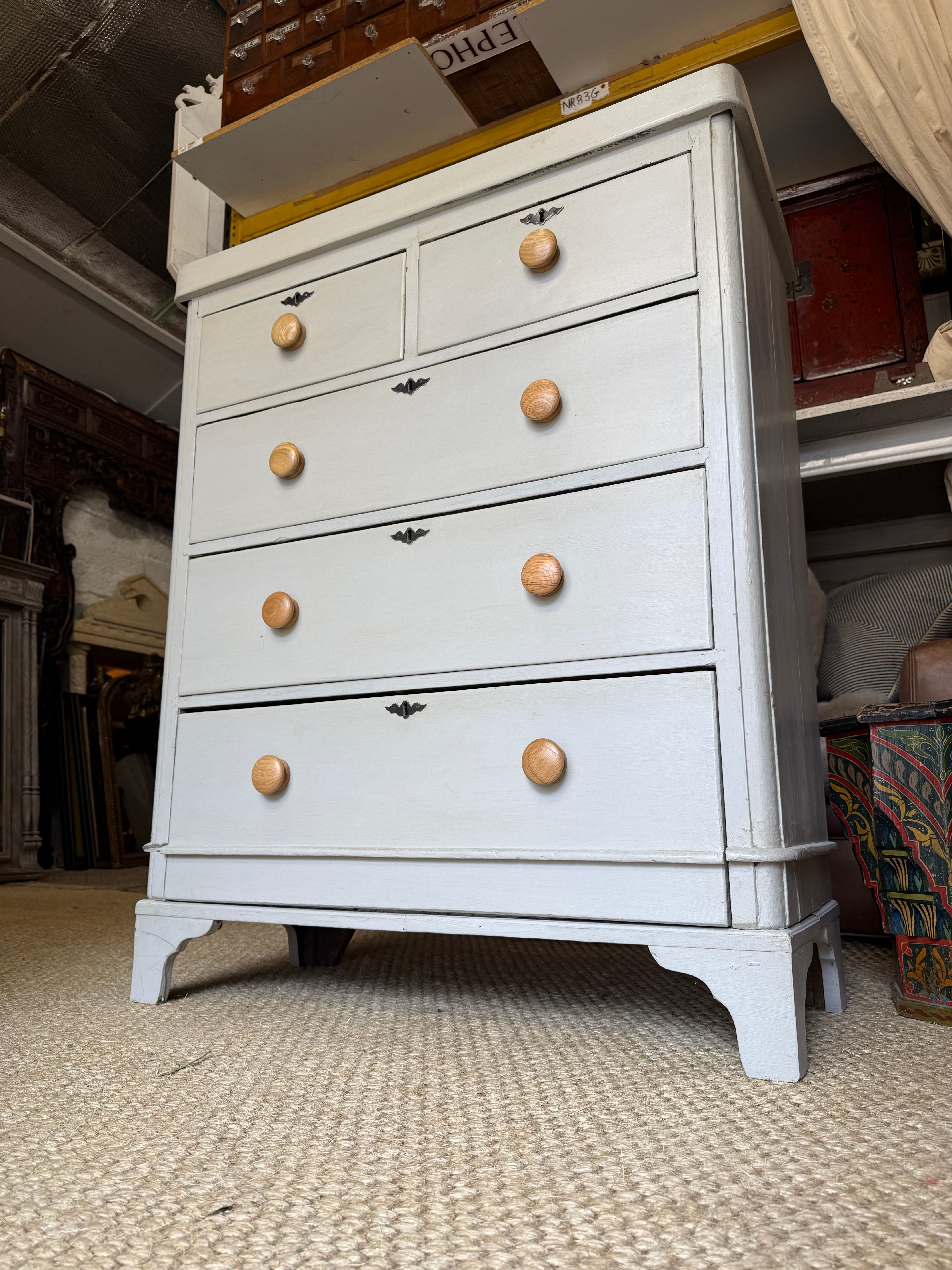 Tall Pine Painted Grey Chest of Drawers Nightstand Sideboard