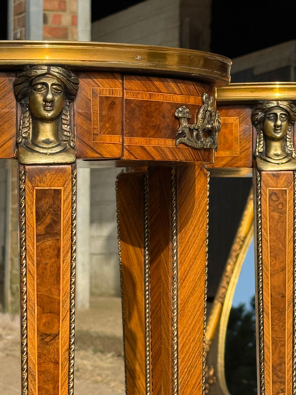 Thumbnail: Pair of French Kingwood Occasional Tables Marble Top Inlaid Side Tables