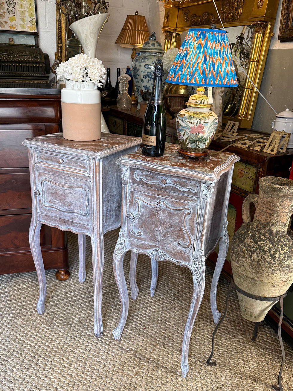 Thumbnail: Pair of French Antique Bedside Tables Marble Topped Side Cabinets
