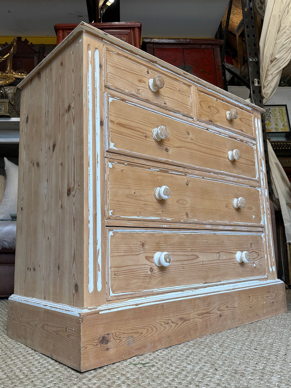 Thumbnail: Natural pine and white distressed chest of drawers Nightstand