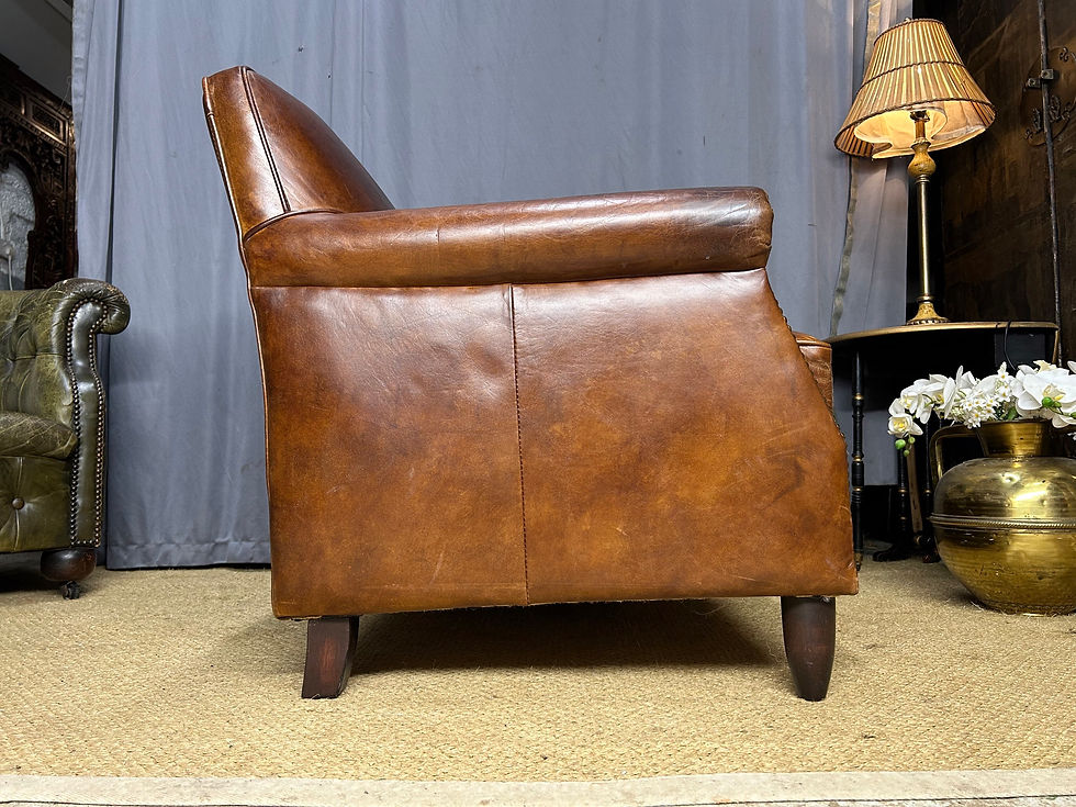 Thumbnail: Vintage Leather Plush Loveseat Sofa Distressed Chesterfield Style Small Sofa