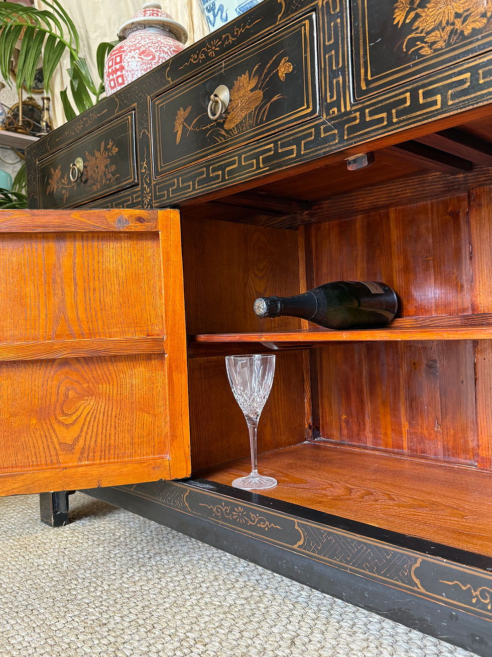 Thumbnail: Chinese Black and Gold Lacquered Large Sideboard Mongolian Oriental Console 