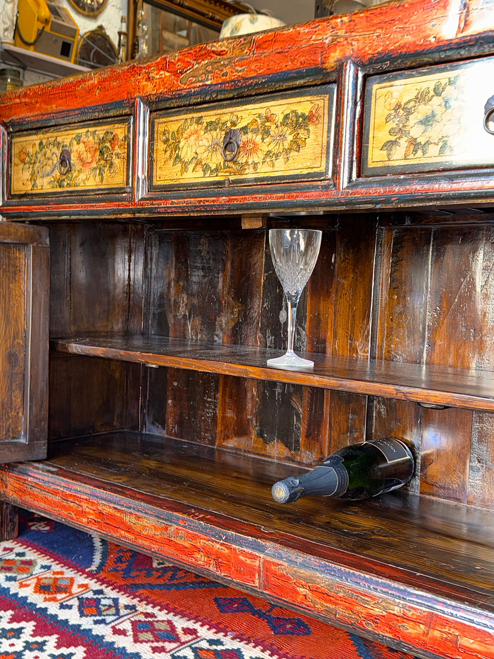 Thumbnail: Chinese Red Lacquered Cabinet Oriental Sideboard Console