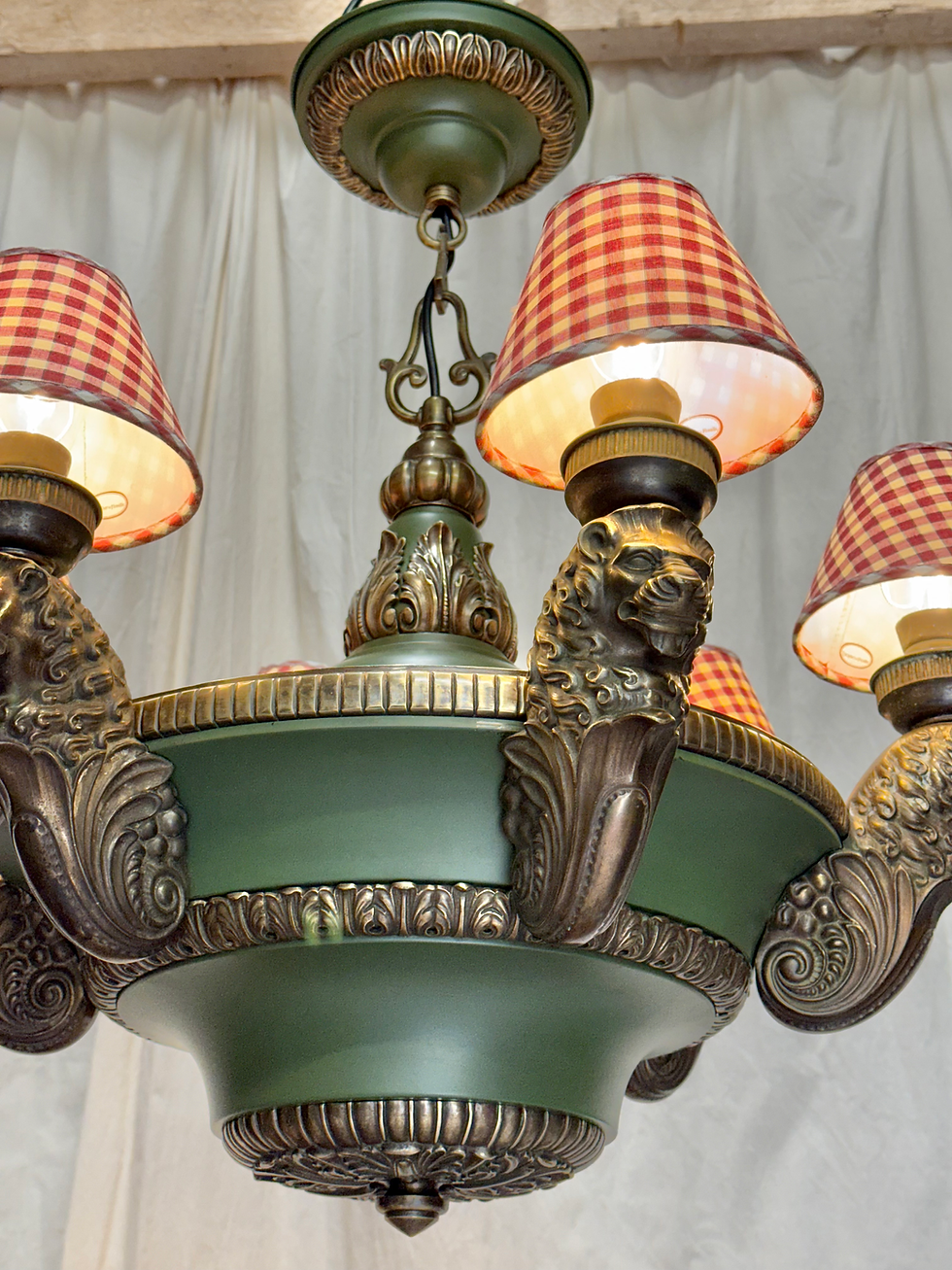 Thumbnail: Magnificent Brass Lion Head Chandelier Unique Antique Ceiling Light