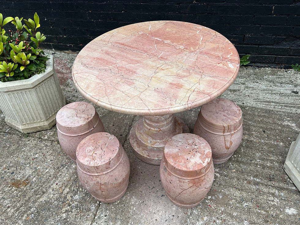 Thumbnail: Outdoor Pink Marble Oriental Patio Table And Stools Chinese Table And Stools