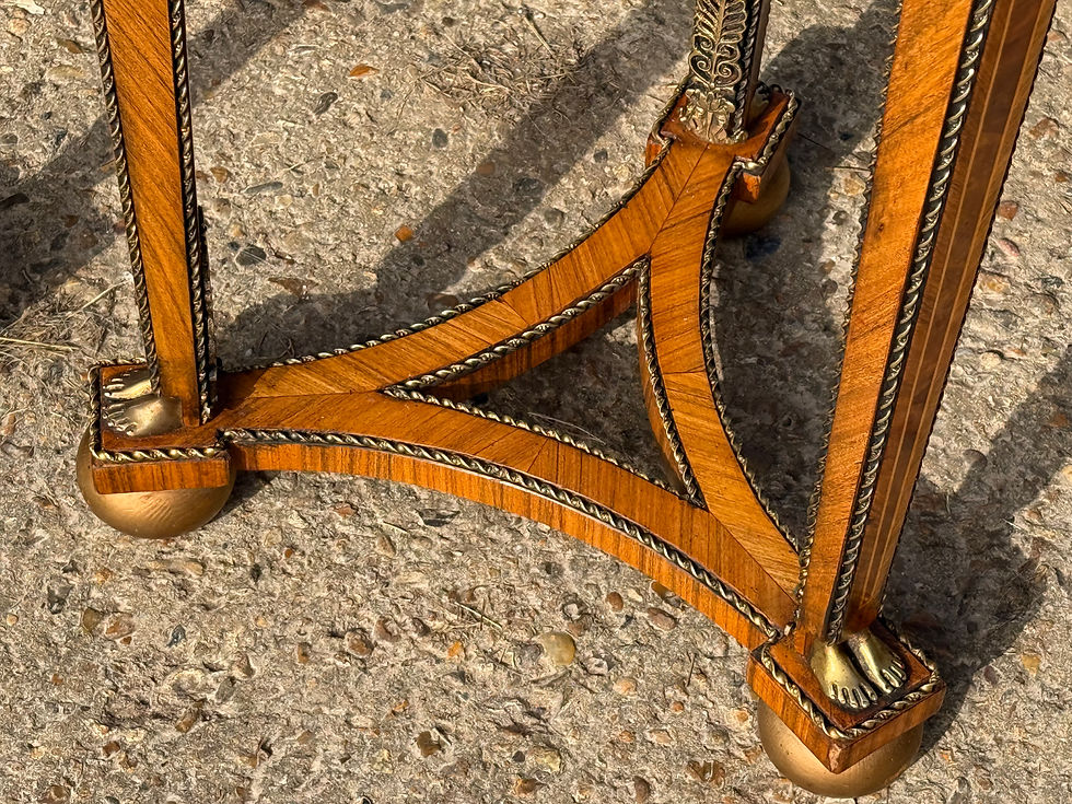 Thumbnail: Pair of French Kingwood Occasional Tables Marble Top Inlaid Side Tables