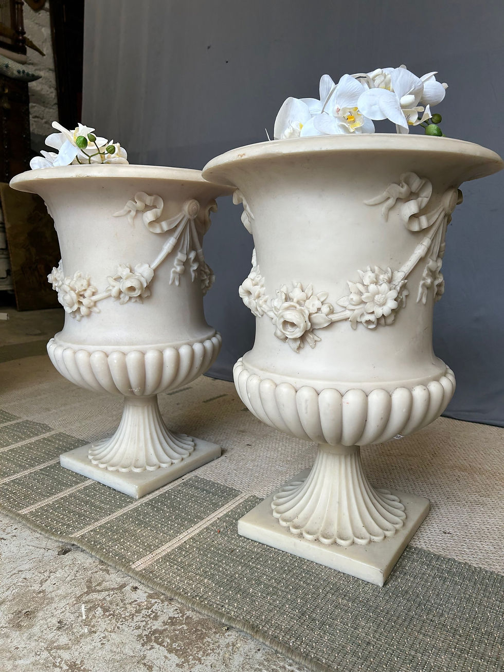 Thumbnail: Pair of Faux Marble Urns Garden Planters