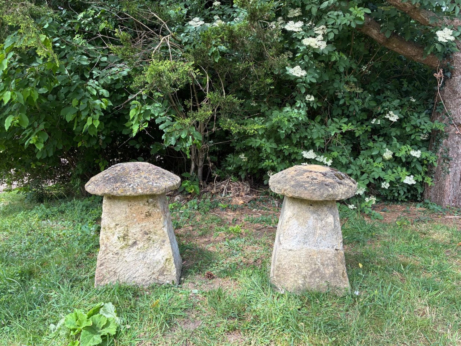 Pair of Antique Staddle Stones Architecural Mushrooms Garden Ornaments