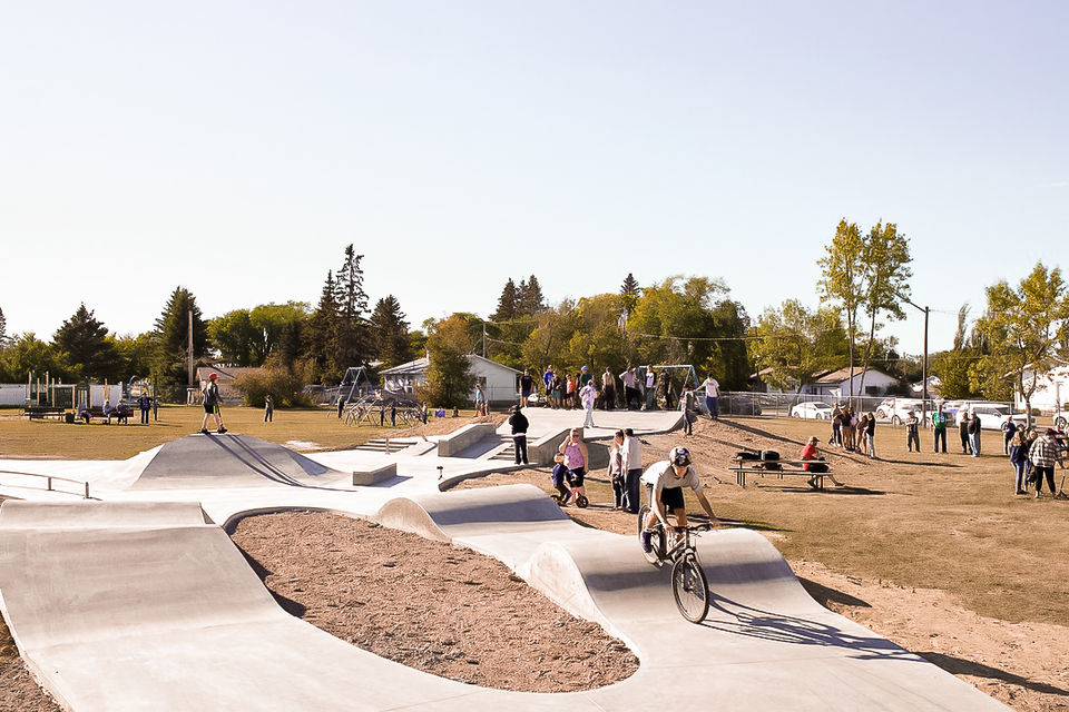 Town of Preeceville, Saskatchewan, Canada outdoor concrete Skatepark built by Drop In Skateparks in 2021. Bringing Communities Together. 3D skatepark images and renderings. Skatepark design process. Skatepark design consultation.