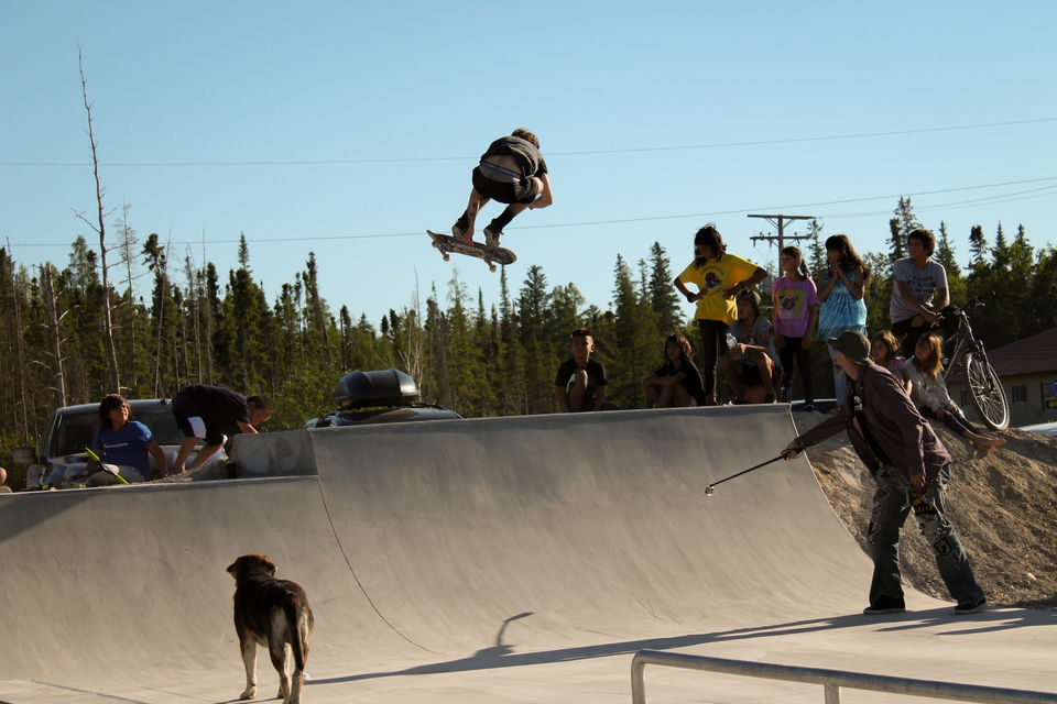 Misipawistik Cree Nation, Grand Rapids, Manitoba, Canada outdoor concrete Skatepark built by Drop In Skateparks in 2022. Bringing Communities Together. 3D skatepark images and renderings. Skatepark design process. Skatepark design consultation.