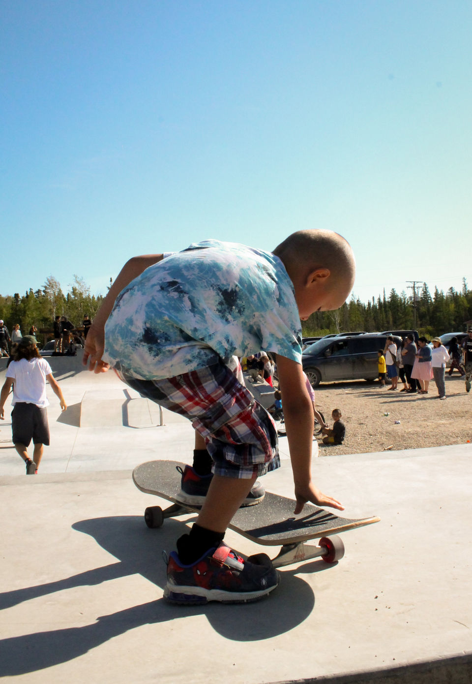 Misipawistik Cree Nation, Grand Rapids, Manitoba, Canada outdoor concrete Skatepark built by Drop In Skateparks in 2022. Bringing Communities Together. 3D skatepark images and renderings. Skatepark design process. Skatepark design consultation.