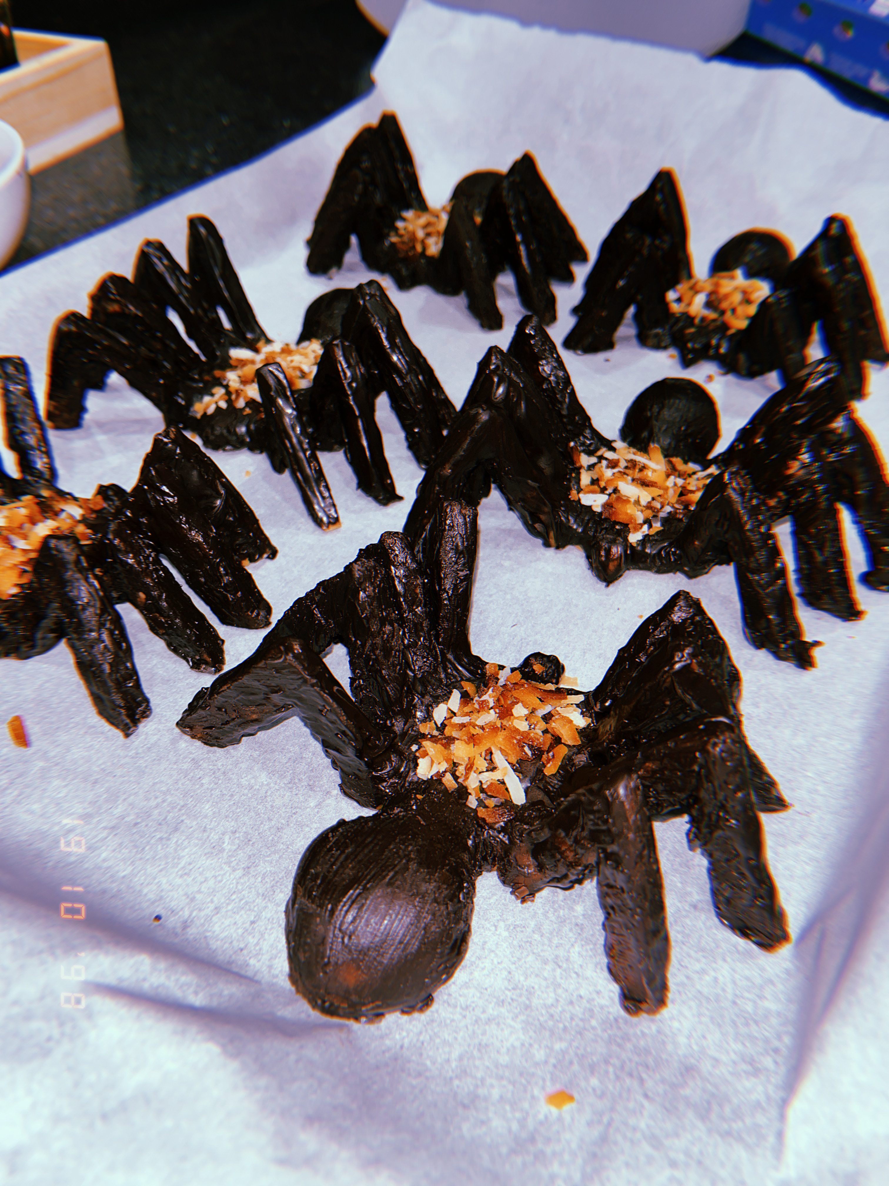 Chocolate covered cookie spiders