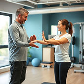 Exercise Physiology, patient and therapist, caring nature, in clinical gym, doing exercise