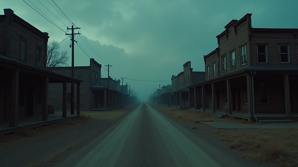 High angle view of a dark and eerie ghost town in The Wicked West