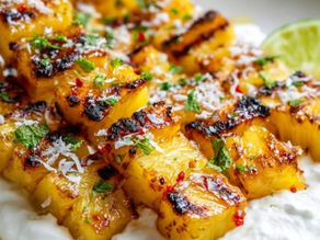 Grilled Pineapple Skewers with Chili-Lime Glaze & Coconut Yogurt