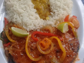 Stew Fish, Rice and Dhal