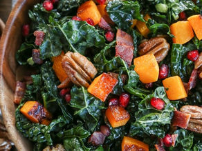 ROASTED BUTTERNUT SQUASH KALE SALAD WITH PECANS AND ORANGE VINAIGRETTE