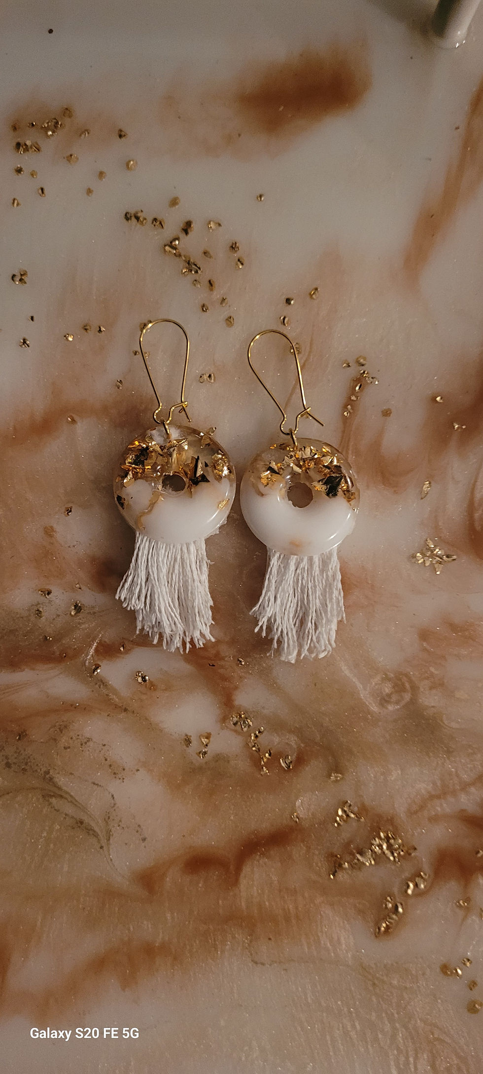 Miniature : Boucles Pendantes Blanche et Or