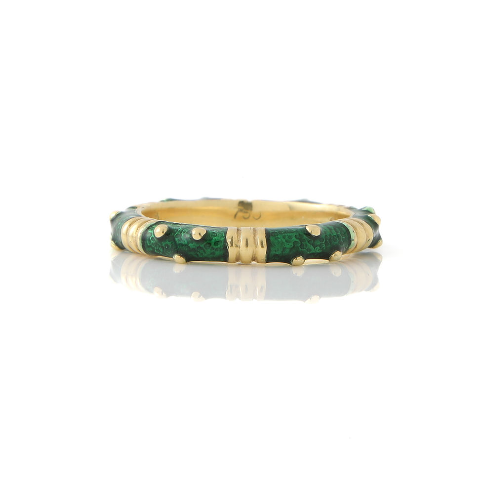 Hidalgo Green Enamel Ribbed Ring 18k Yellow Gold Sz. 6