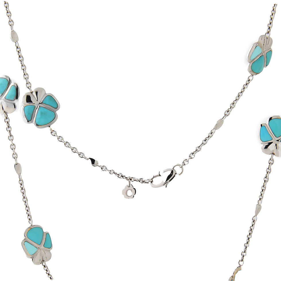Thumbnail: Ambrosi & Cellini Long 41.25'' Exclusive Blue Turquoise Clover Necklace 18 Gold