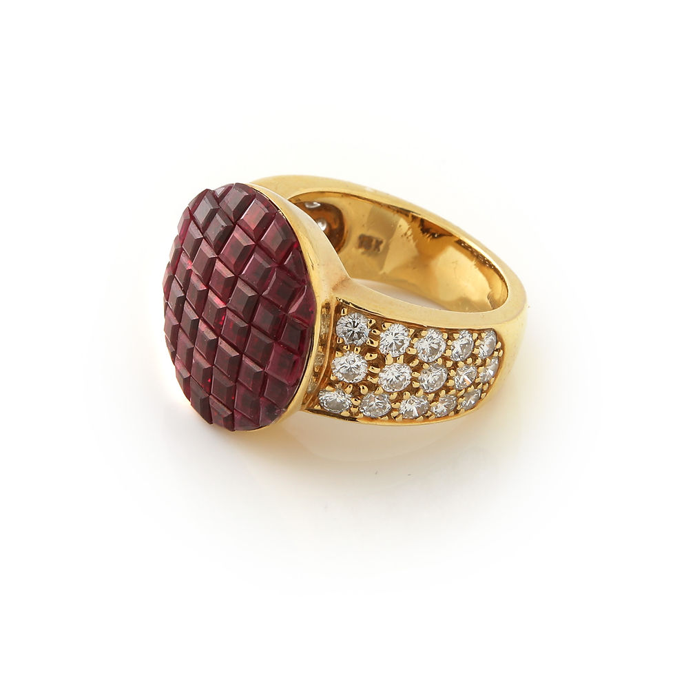 Thumbnail: Valentin Malgro Invisibly Set Ruby and Diamond Cocktail Ring 18k Yellow Gold