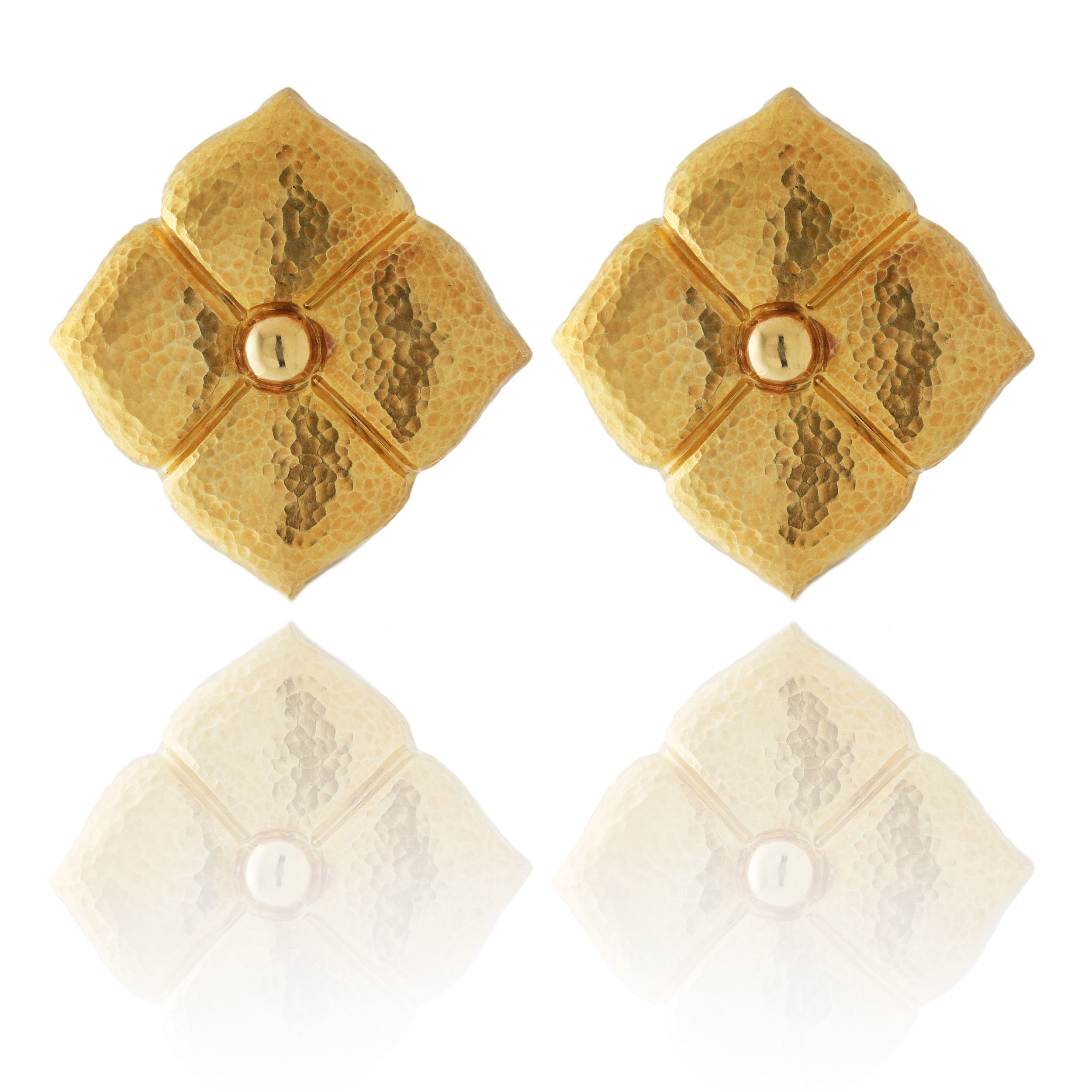 Italian Hammered Clover Flower Earrings 18k yellow gold