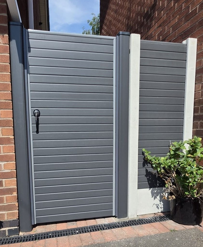 Grey composite side gate and side panel