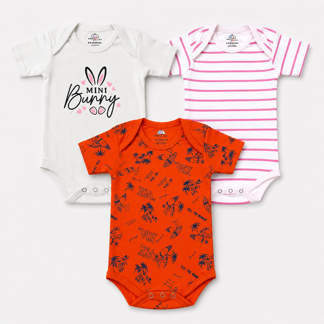3 Pieces Baby Bodysuit Set – Soft Comfort Fabric