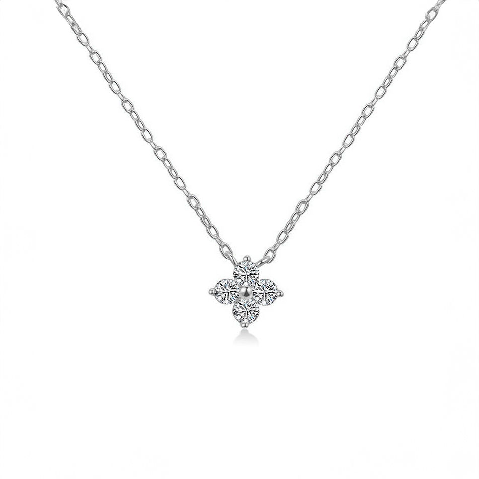 Thumbnail: S925 Delicate CZ Four Leaf Necklace