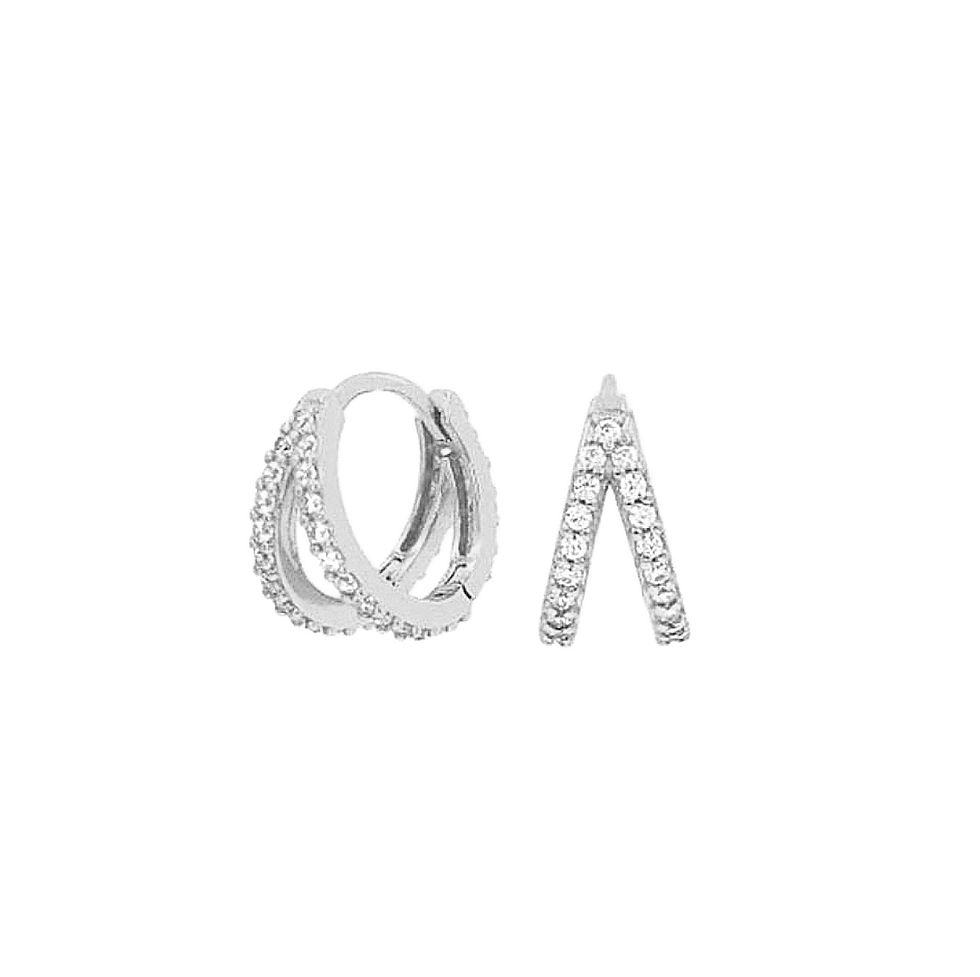 Thumbnail: S925 Double Band CZ Huggie Earrings