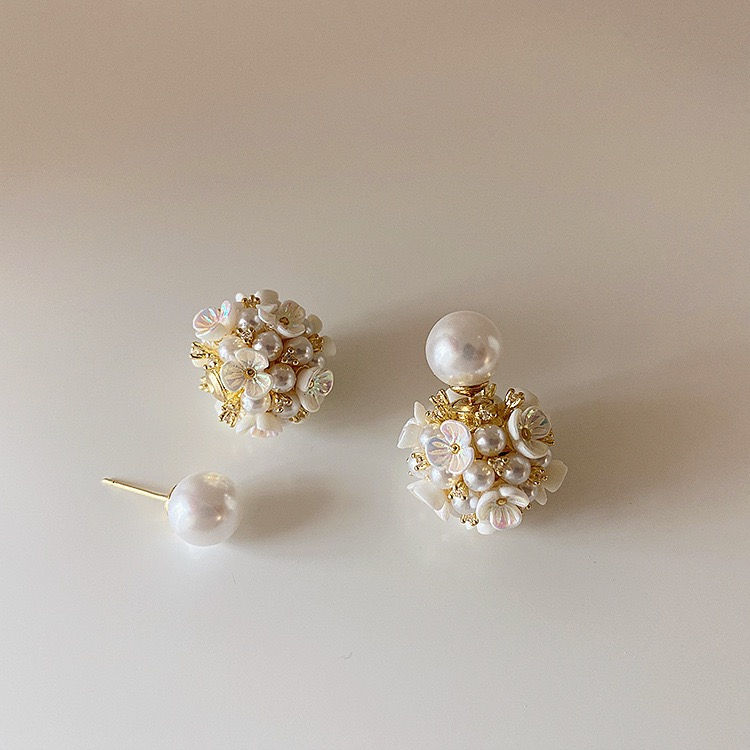 Thumbnail: Mari Floral Pearl Front & Back Stud Earring- S925 Post