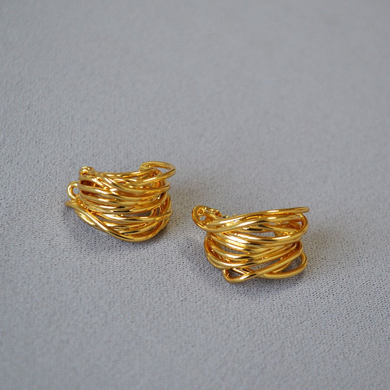 Thumbnail: 18K Gold PVD Plated- Layer C Hoop Earrings 
