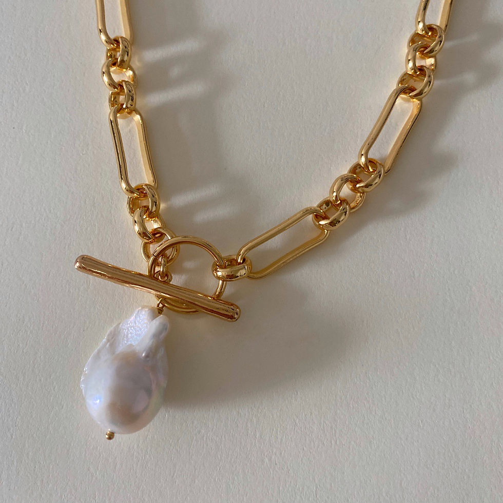 Thumbnail: 18K Gold PVD Plated-Exclusive Pearl Drop Chain Necklace 