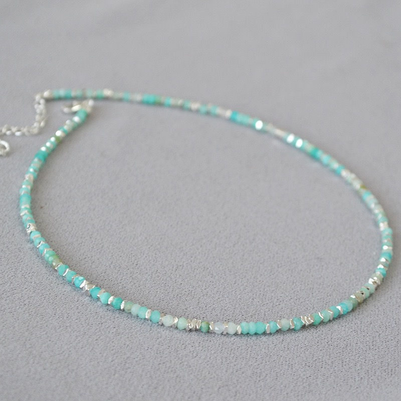 Thumbnail: 18K Gold PVD Plated- Natural Amazonite Necklace 