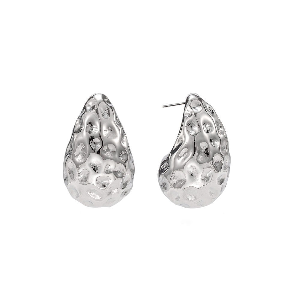 Thumbnail: 316L - 18k Gold Plated Textured Teardrop Earrings 